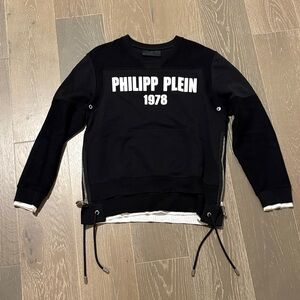 Philipp Plein Black Crewneck Sweater with White Accents